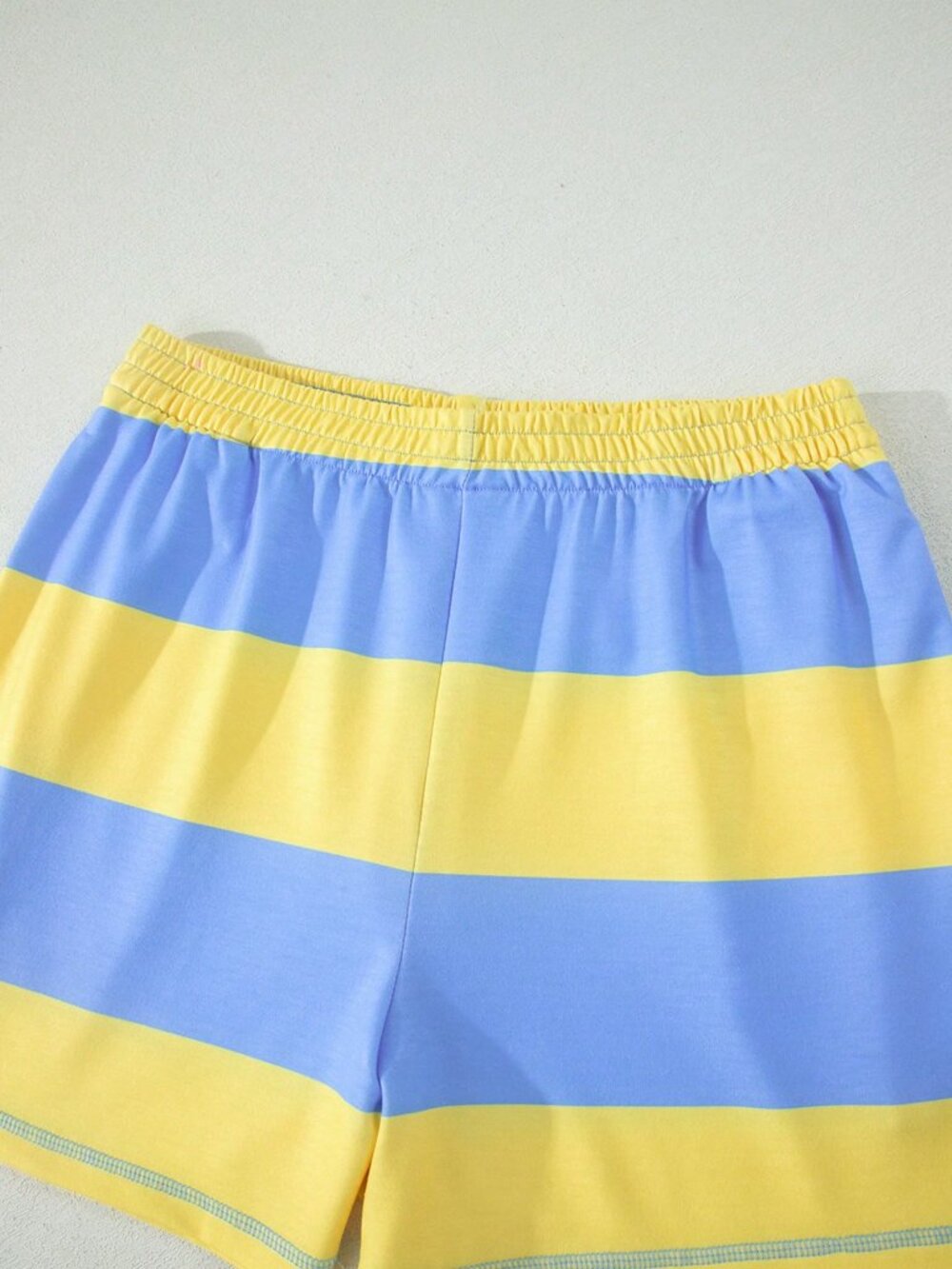 Yellow Casual Women's Light Striped Collared Quarter-Zip Top and Shorts Set - Picture 9 of 9